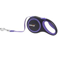 AnimAll рулетка-поводок, размер L для животных до 50 кг, 5 метров, лента, фиолетово-черная