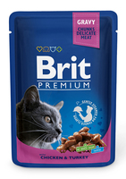 Brit Premium Cat пауч влажный корм для котов индейка и курица, 100 г