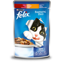 Felix Fantastic Duo пауч говядина и птица, кусочки в желе для котов, 100 г