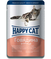 Влажный корм для котов Happy Cat с говядиной и птицей в соусе 100 г