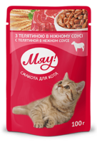 Мяу! влажный корм для котов, телятина в нежном соусе, 100 г