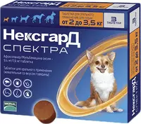 Нексгард Спектра таблетки от блох, клещей и гельминтов для собак весом 2-3.5 кг (XS) 3 таб