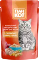 Пан Кот пауч 100 г влажный корм для котов курица в соусе 24 шт