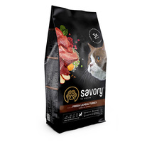 Сухой корм Savory для кошек с чувствительным пищеварением со свежим мясом ягненка и индейки, 2 кг