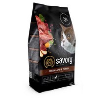 Сухой корм Savory для кошек с чувствительным пищеварением со свежим мясом ягненка и индейки, 400 г
