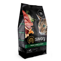 Сухой корм Savory для кошек со свежим мясом индейки и уткой, 400 г