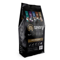 Сухой корм Savory для собак всех пород со свежим мясом утки и кроликом 12 кг