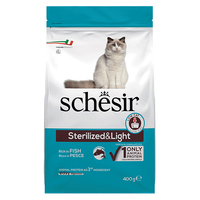 Schesir Cat Sterilized and Light сухой монопротеиновый корм для стерилизованных кошек и кастрированных котов, для котов склонных к полноте, рыба 400 г