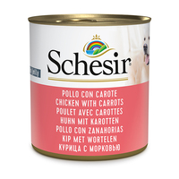 Schesir Chicken With Carrots в желе натуральные консервы для собак, влажный корм, банка 285г