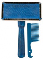 Trixie №2354 - пуходерка с расческой для собак, деревянная ручка, 9х13 см